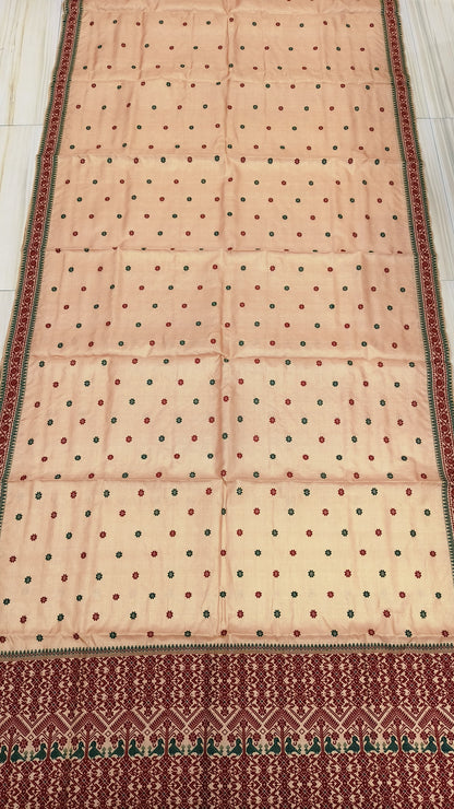 Pure Tussar By Tussar Silk Thread Work Interwoven Assam silk saree  With Maroon Colour Motifs