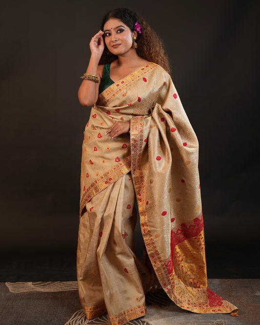 Pure Muga By Muga Silk With Golden Zari Work Assam Silk Saree