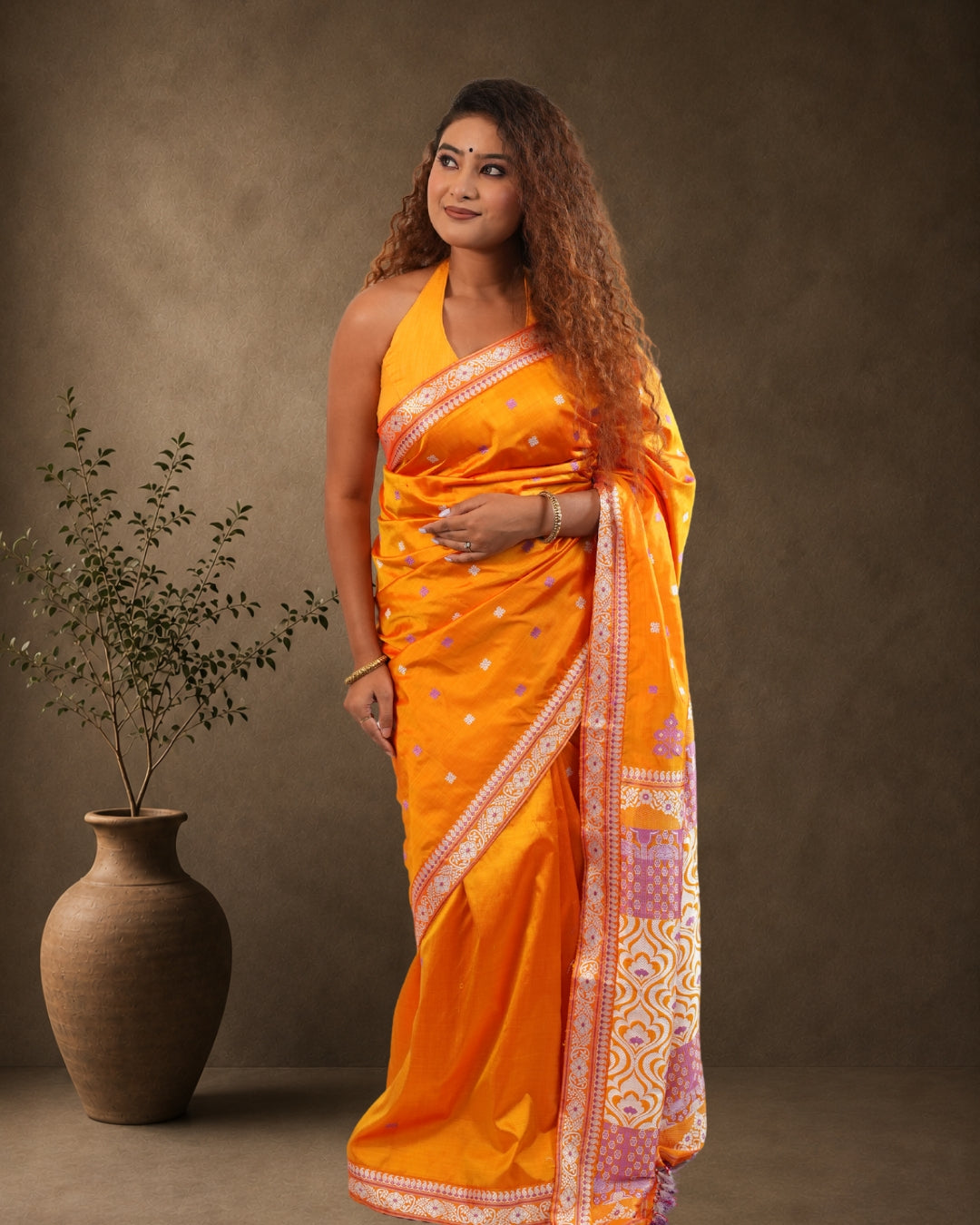 Pure Mulberry Silk Designer Thread Work Assam Silk Saree