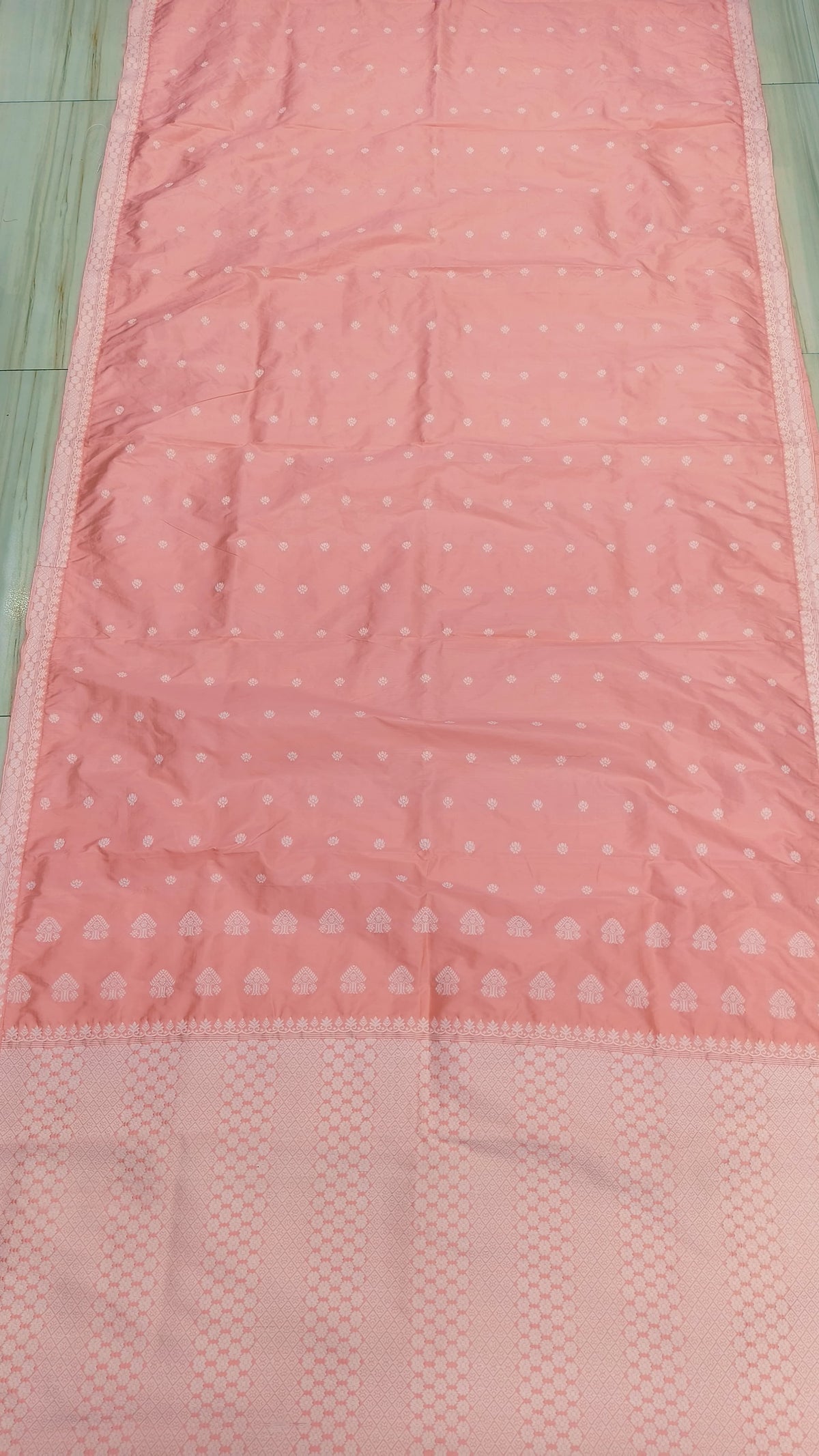 Pastel Pink Pure Mulberry Silk Thread Work Assam silk Saree
