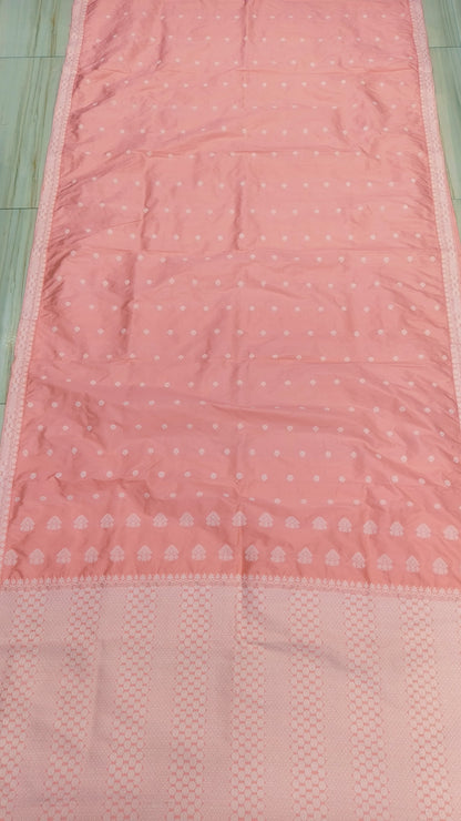 Pastel Pink Pure Mulberry Silk Thread Work Assam silk Saree