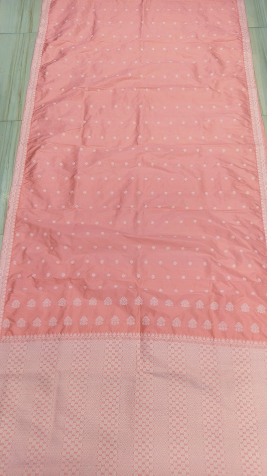 Pastel Pink Pure Mulberry Silk Thread Work Assam silk Saree