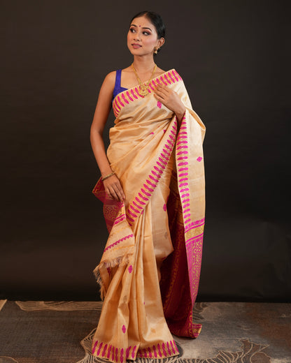 Pure Tussar By Tussar Silk Interwoven Zari And Thread Work Assam Silk Saree