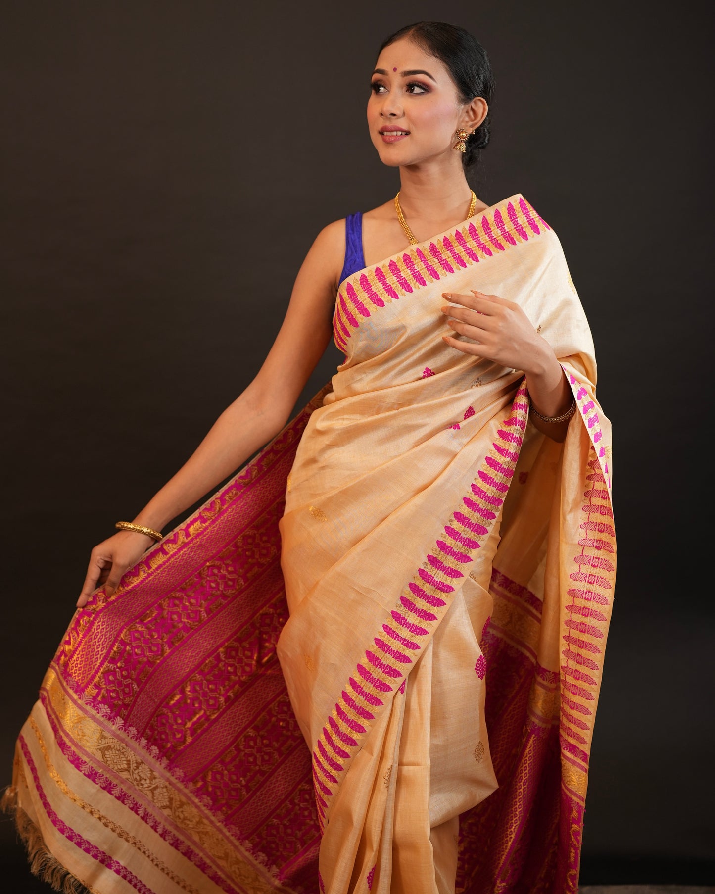 Pure Tussar By Tussar Silk Interwoven Zari And Thread Work Assam Silk Saree