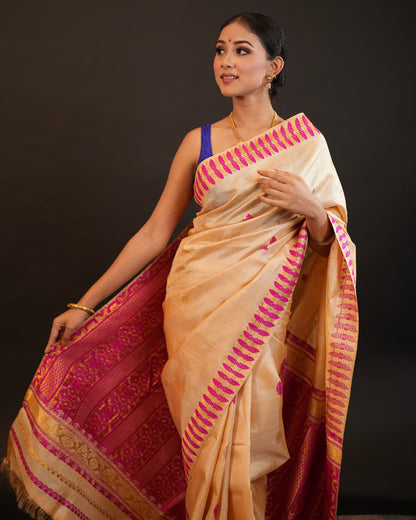 Pure Tussar By Tussar Silk Interwoven Zari And Thread Work Assam Silk Saree