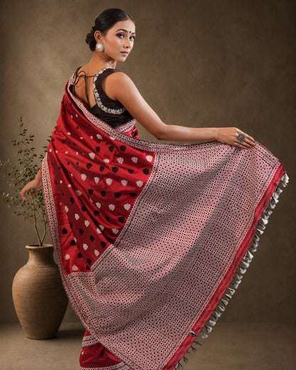Maroon Pure Mulberry Silk Thread Work Assam Silk Saree