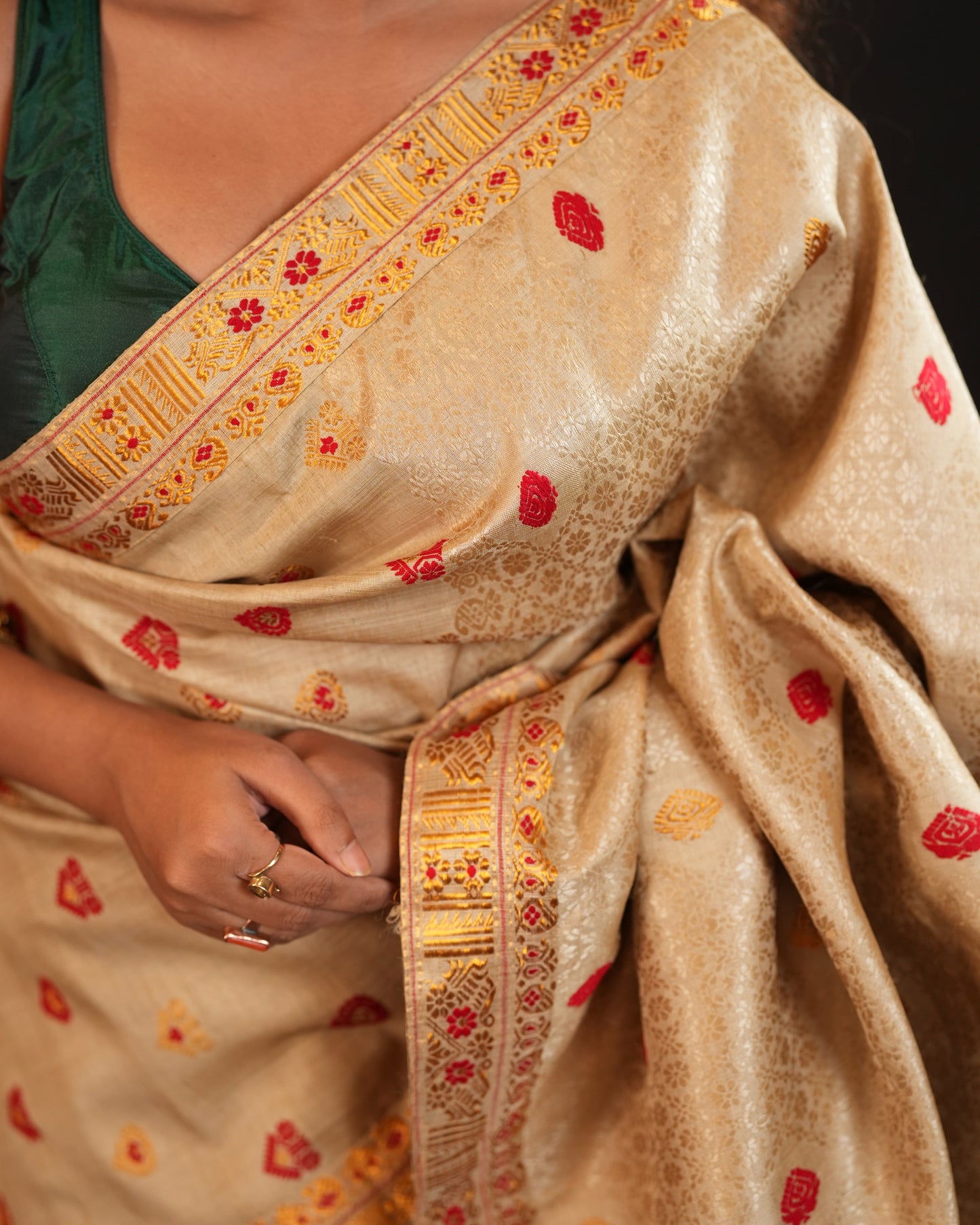 Pure Muga Silk With Golden Zari Work Assam Silk Saree