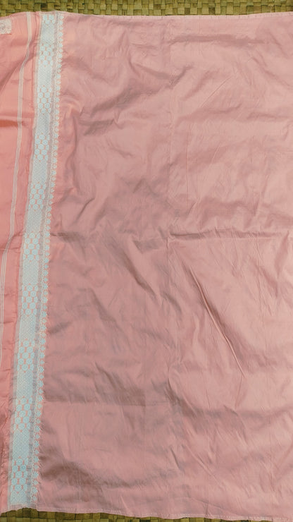 Pastel Pink Pure Mulberry Silk Thread Work Assam silk Saree