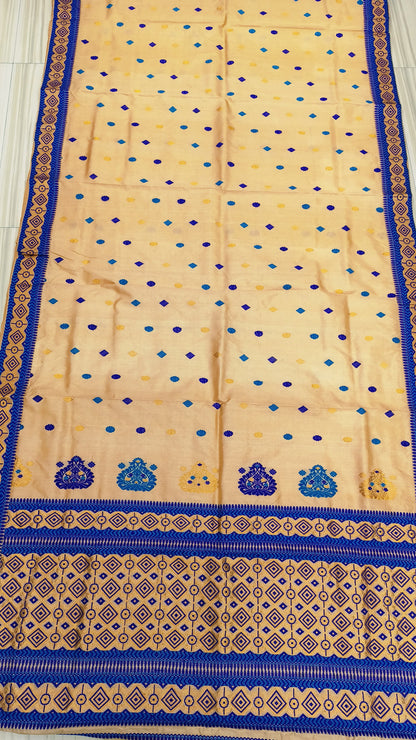 Pure Tussar By Tussar Silk Zari & Thread Work assam Silk saree  With Blue Colour Motifs