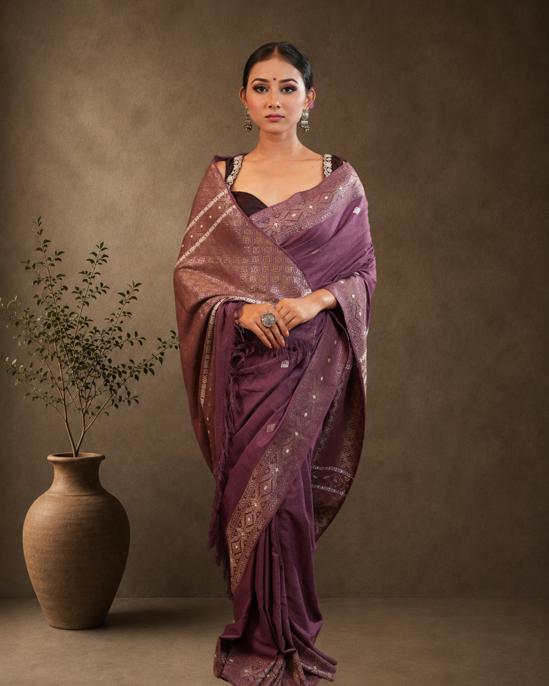 Pure Eri By Mulberry Designer Thread Work Interwoven Assam Silk Saree