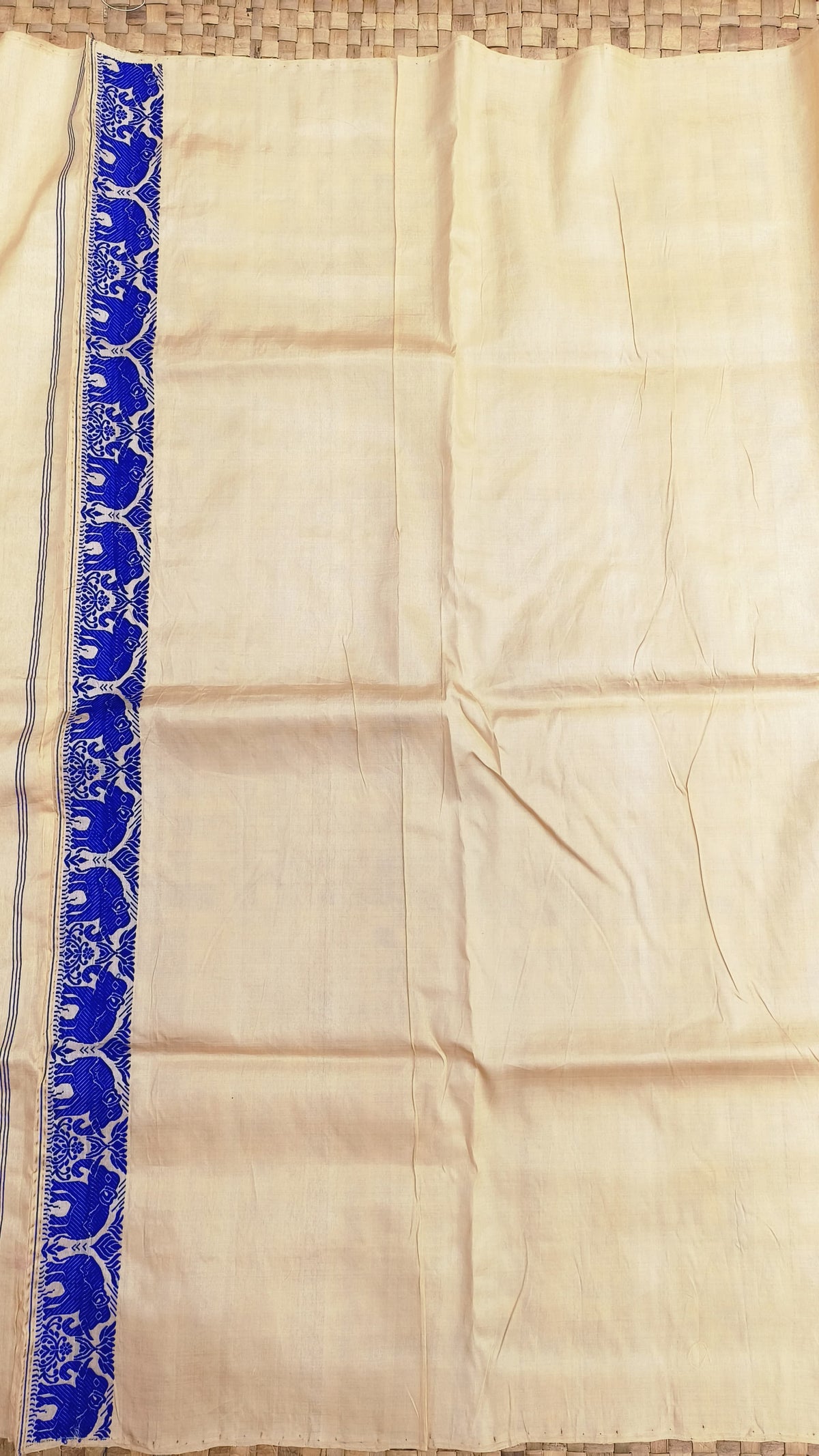 Pure Tussar By Tussar Silk Kaziranga Zari & Thread Work assam Silk saree  With Blue Colour Motifs