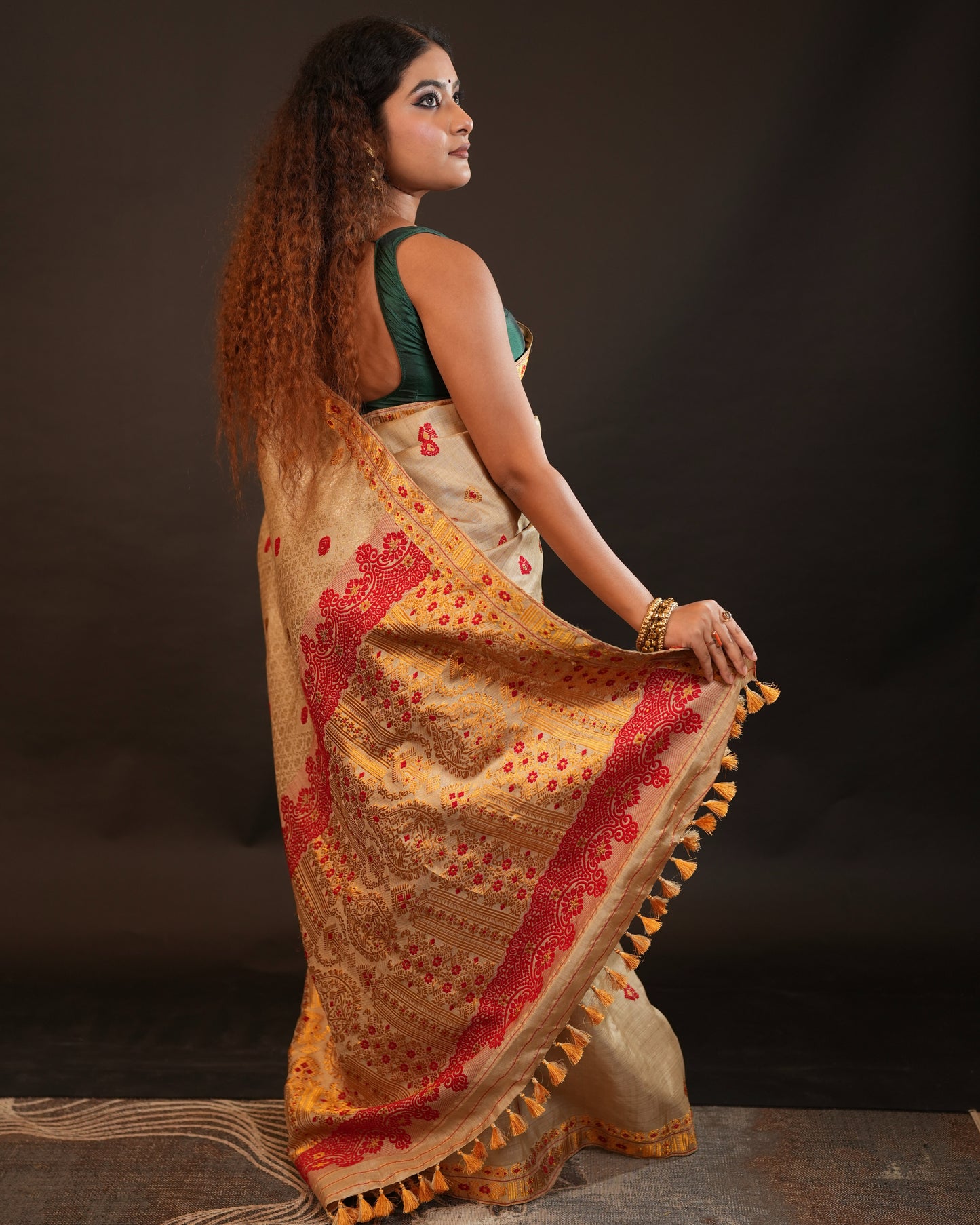 Pure Muga Silk With Golden Zari Work Assam Silk Saree