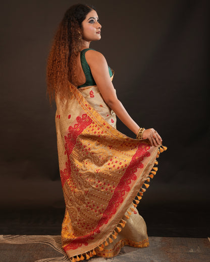 Pure Muga Silk With Golden Zari Work Assam Silk Saree