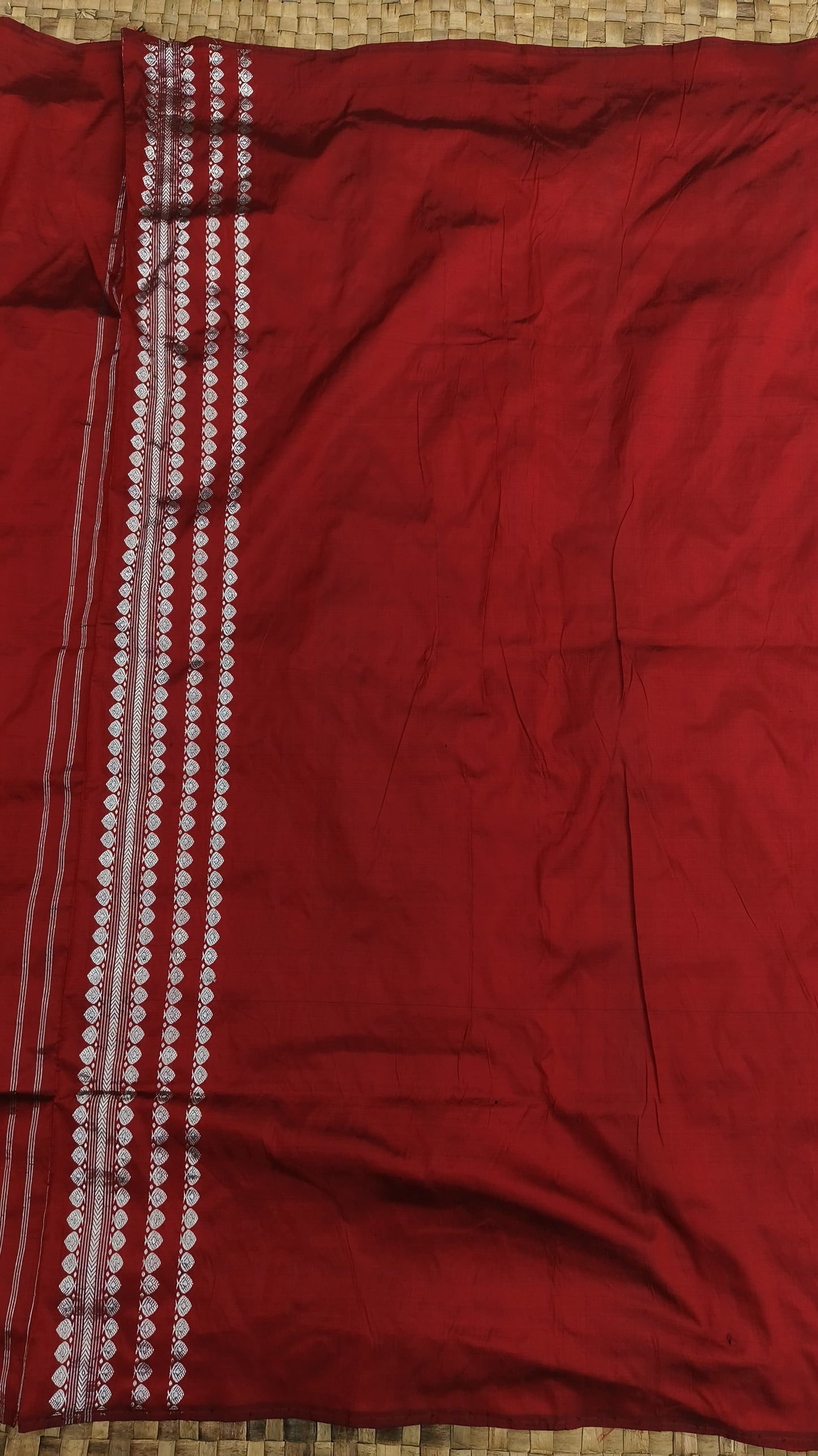 Maroon Pure Mulberry Silk Silver Zari Work Assam Silk saree