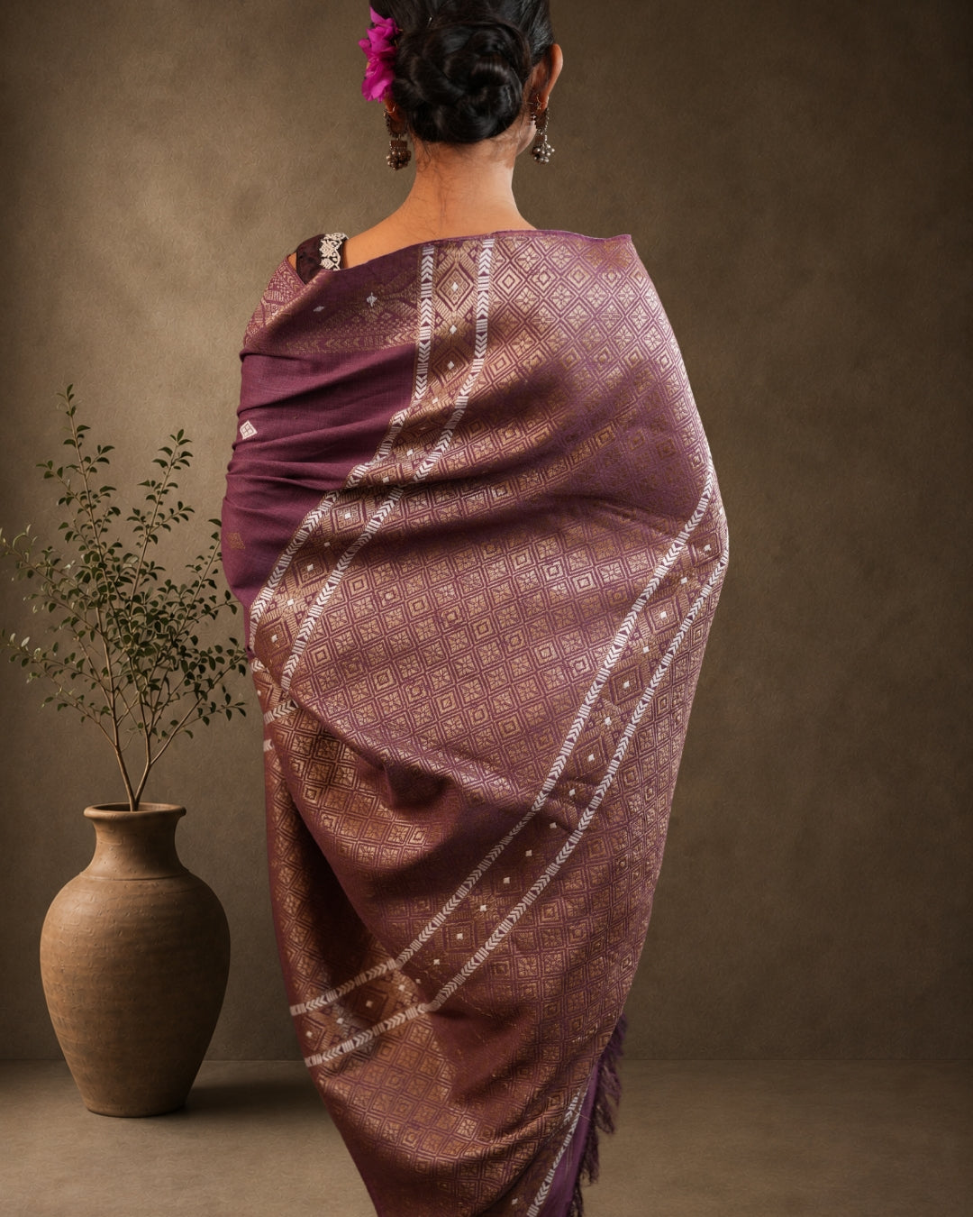 Pure Eri By Mulberry Designer Thread Work Interwoven Assam Silk Saree
