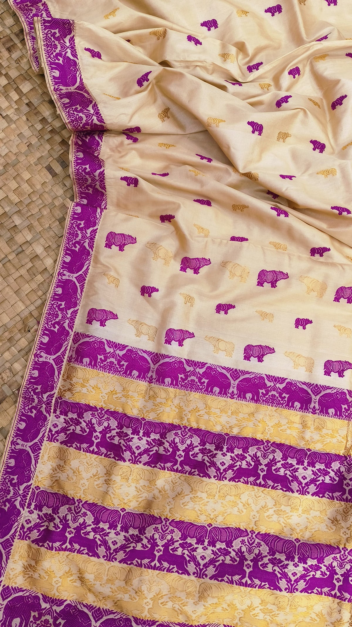 Pure Tussar By Tussar Silk Kaziranga Zari & Thread Work assam Silk saree