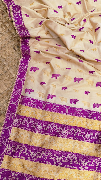 Pure Tussar By Tussar Silk Kaziranga Zari & Thread Work assam Silk saree