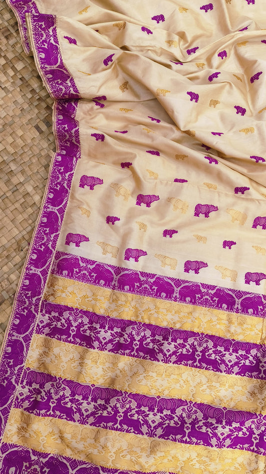 Pure Tussar By Tussar Silk Kaziranga Zari & Thread Work assam Silk saree