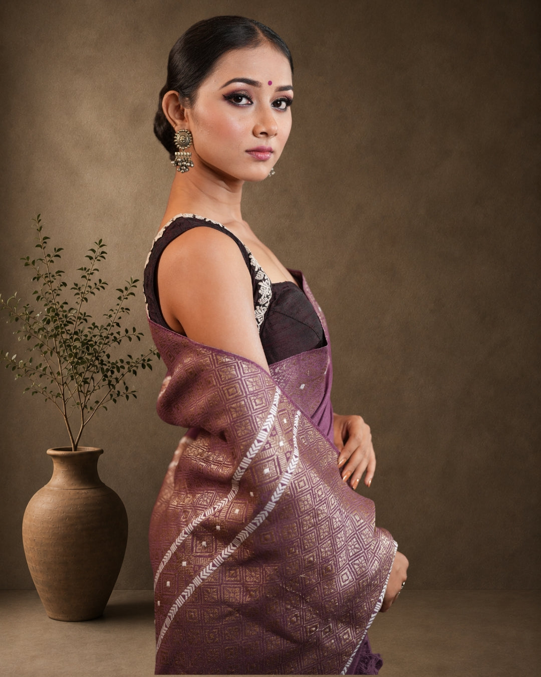 Pure Eri By Mulberry Designer Thread Work Interwoven Assam Silk Saree