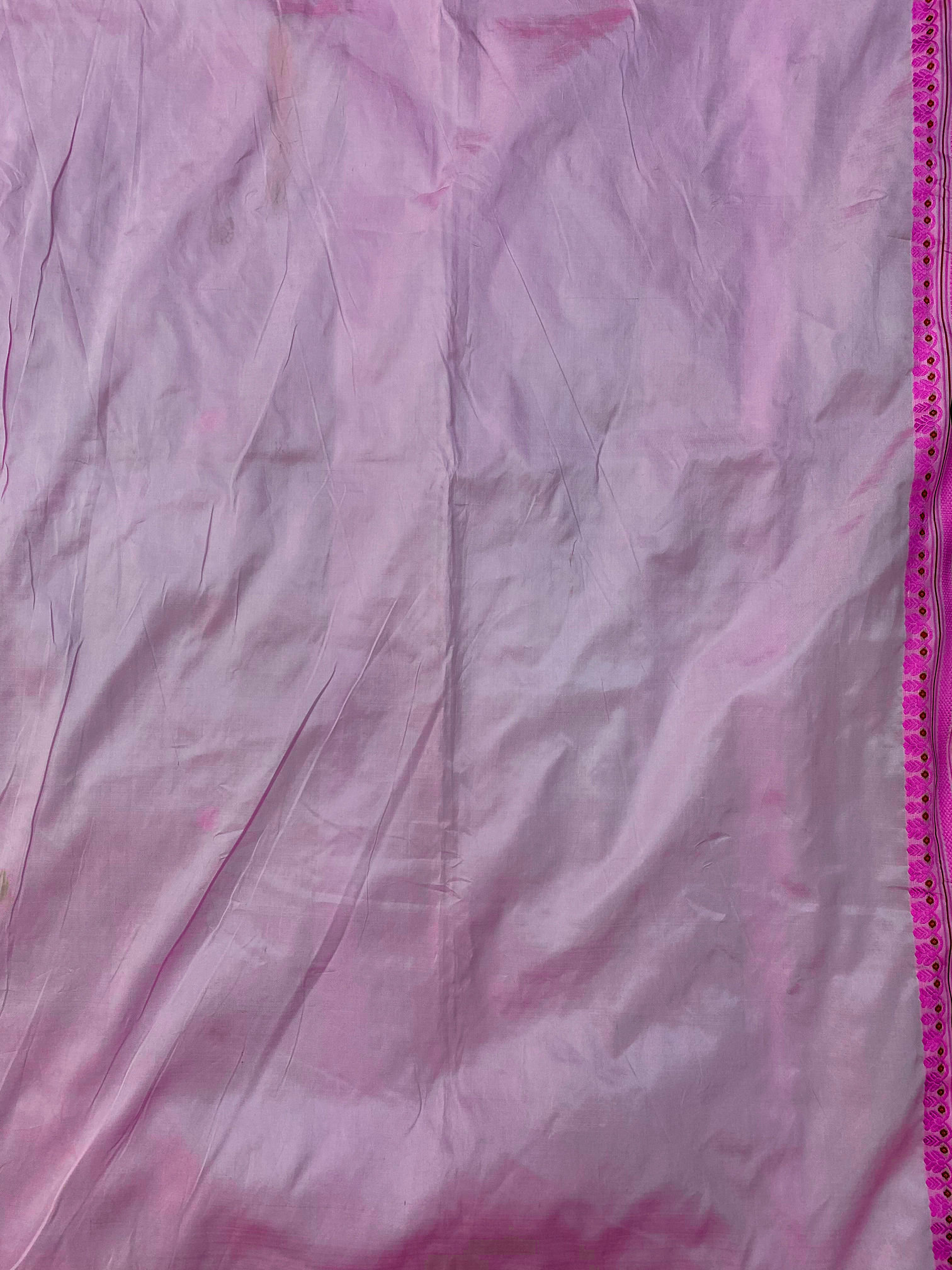 Baby Pink Pure Paat Assam-Silk-Saree with Pink and Red Thread Work – MS109