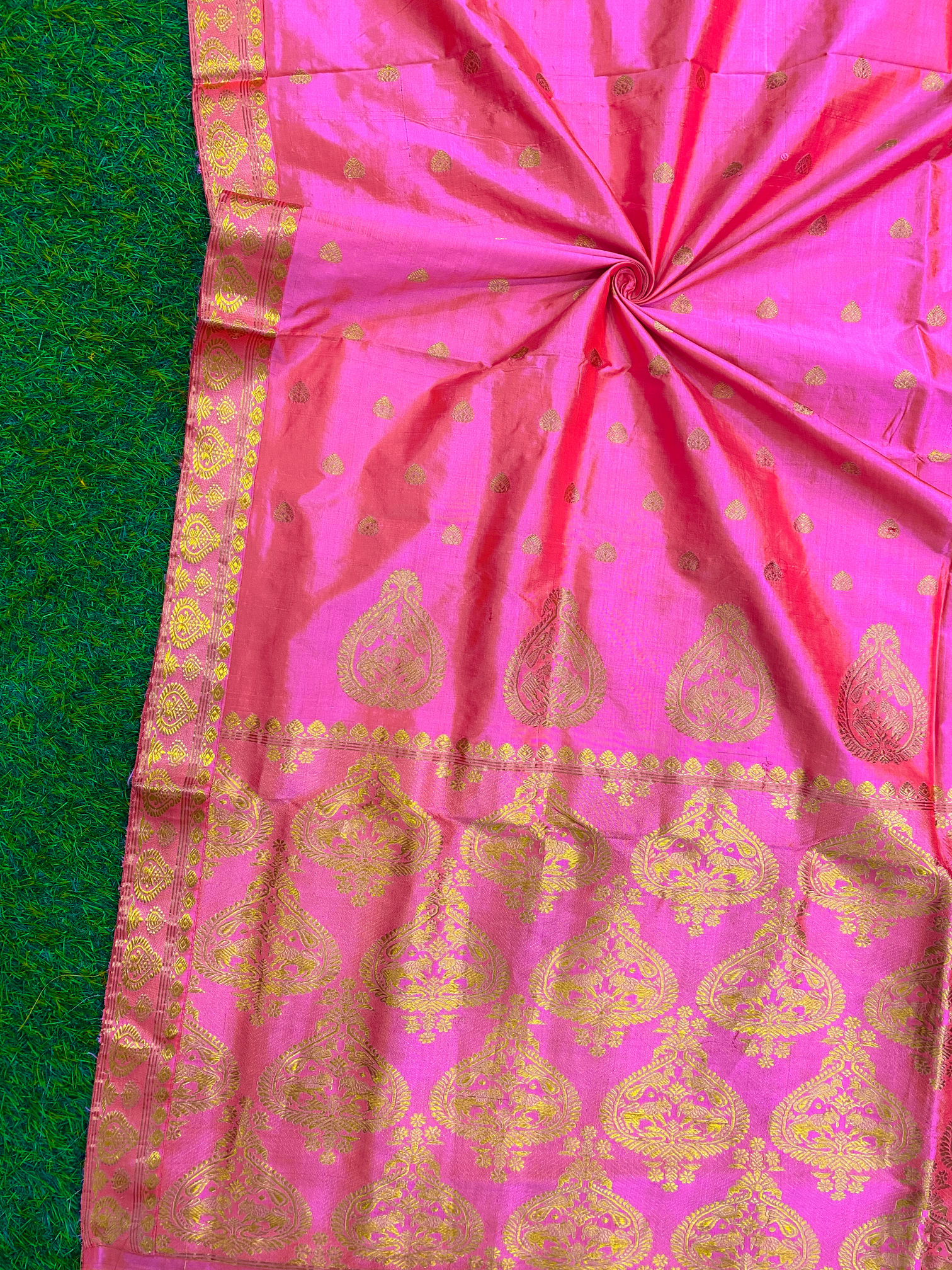 Pink Pure Paat/ Mulberry Assam-Silk-Saree With Golden Zari Work – Ms6