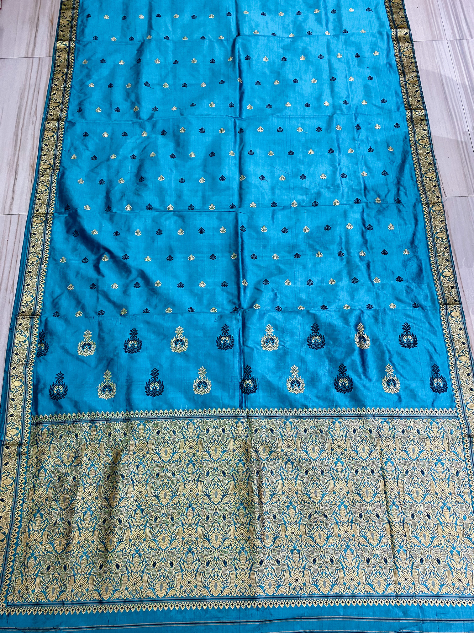 Electric Blue Pure Paat / Mulberry Assam-Silk-Saree with Golden Thread Work – MS82