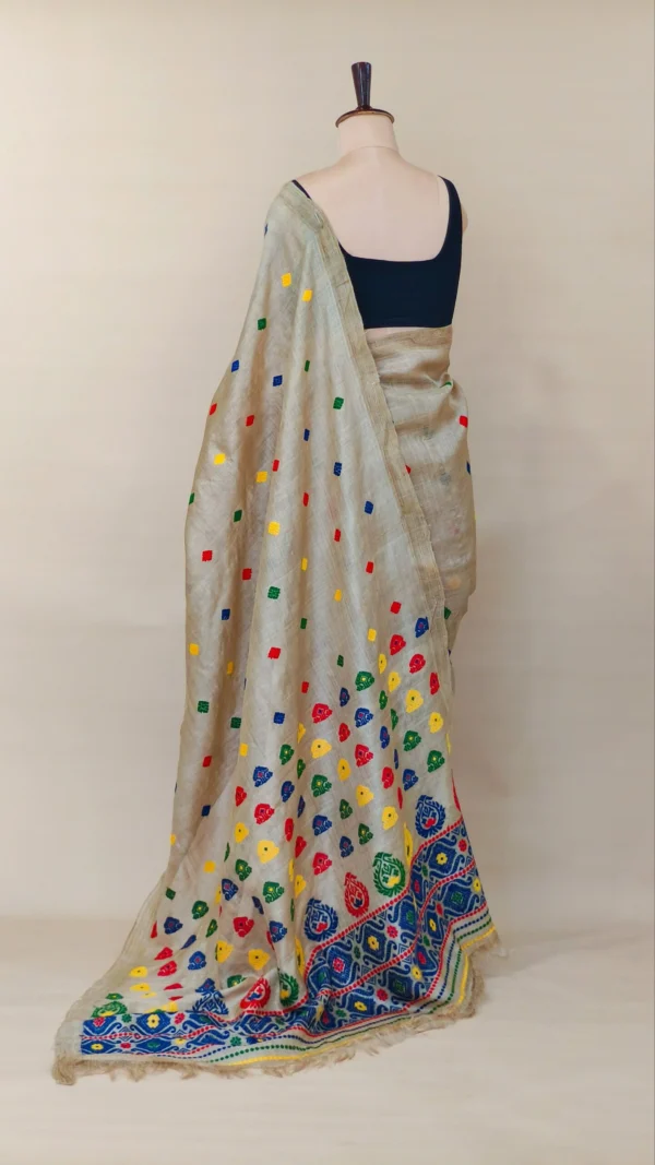 Pure Muga Assam Silk Sraee With Multicoloured Motifs - Image 3