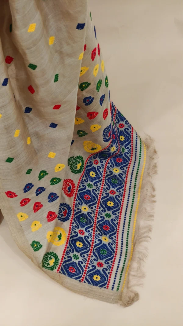 Pure Muga Assam Silk Sraee With Multicoloured Motifs - Image 6