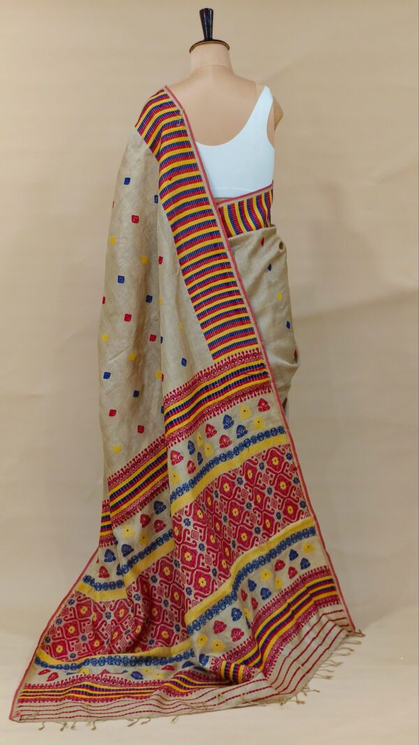 Pure Muga Assam Silk Sraee With Multicoloured Motifs - Image 4