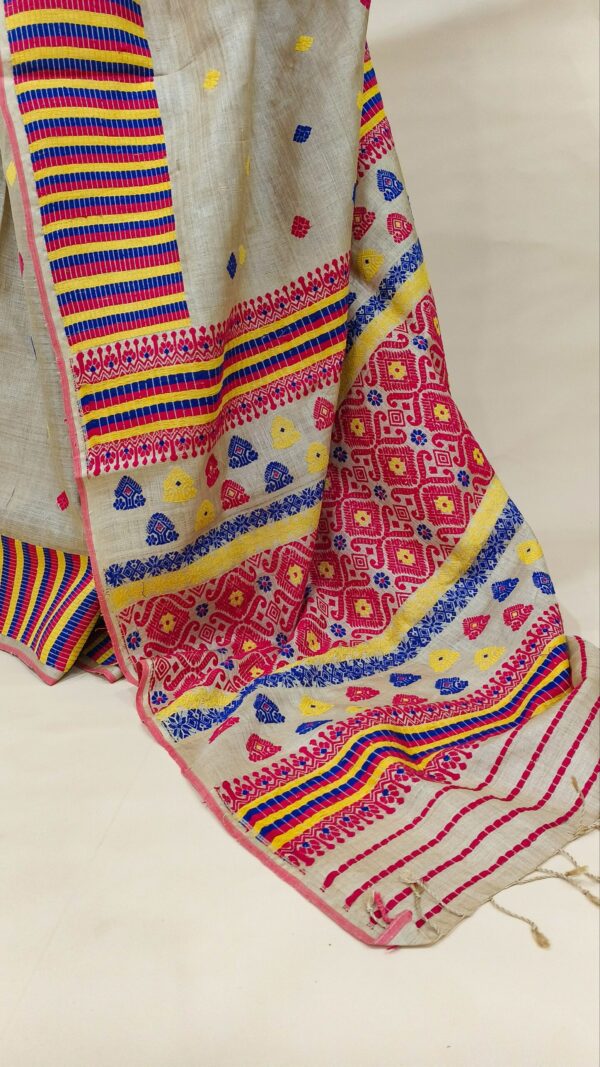 Pure Muga Assam Silk Sraee With Multicoloured Motifs - Image 6