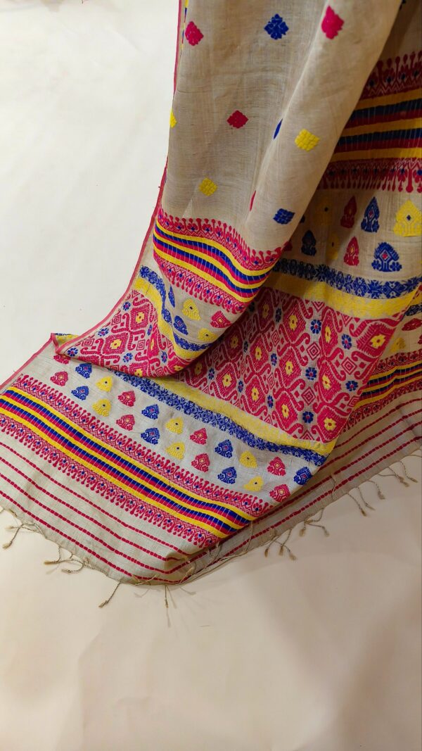 Pure Muga Assam Silk Sraee With Multicoloured Motifs - Image 7