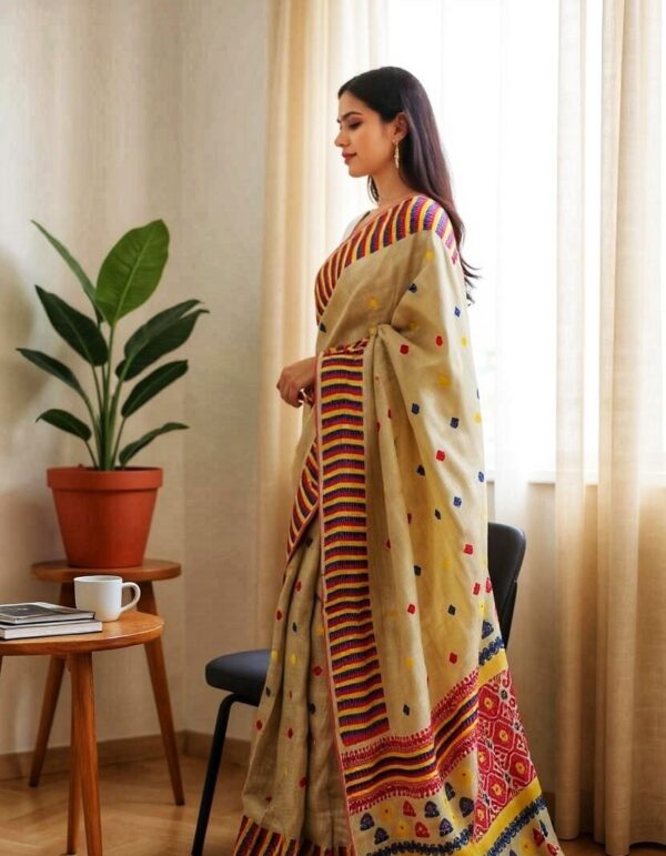 Pure Muga Assam Silk Sraee With Multicoloured Motifs