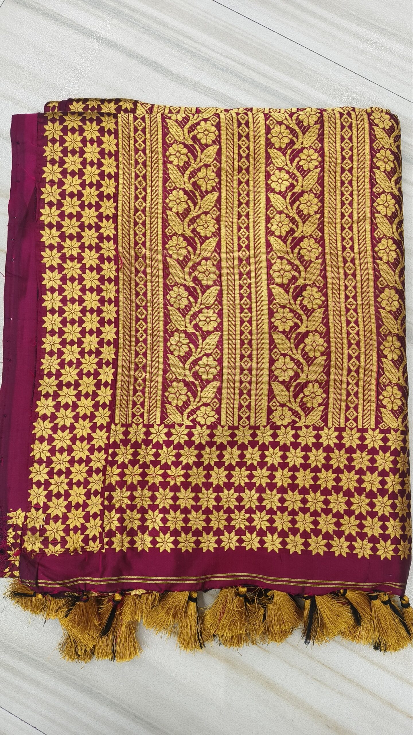 MULBERRY ( PAAT ) ASSAM SILK SAREE WINE - Image 2