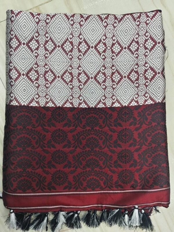 MULBERRY (PAAT) ASSAM SILK  SAREE WINE - Image 2