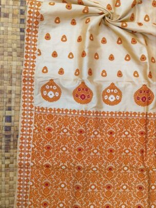 Exclusive Tussar Assam Silk Saree - Beige with Brown Motifs | Mayurisilk