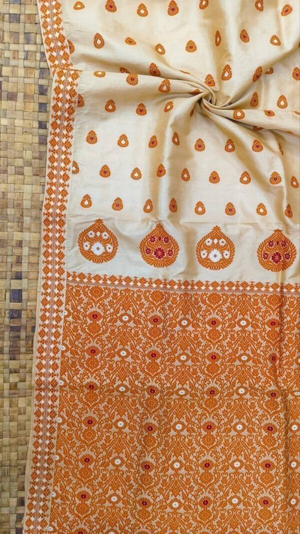 Exclusive Tussar Assam Silk Saree - Beige with Brown Motifs | Mayurisilk