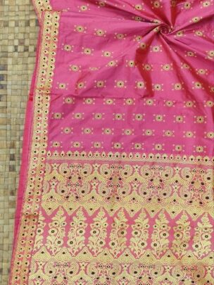 Exclusive Mulberry (paat) Assam Silk Saree - Pink with Golden Motifs | Mayurisilk