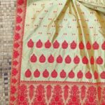 Exclusive Mulberry (paat) Assam Silk Saree - Beige with Red Motifs | Mayurisilk