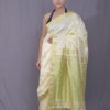 Off White Mulberry (Paat) Silk Saree With Green And Golden Motifs