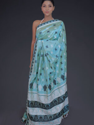 Mulberry (Paat) Silk Sarees with Black and White Motifs