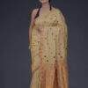 Mulberry (Paat) Silk Saree With Red Motifs and Golden Zari