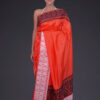 Big Border Plain Red Orange Mulberry (Paat) Saree With Black and White Motifs