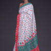 White Mulberry (Paat) Silk Saree with Green and Red Borders