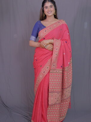 Orange Eri Silk Sraee with Interwoven Border