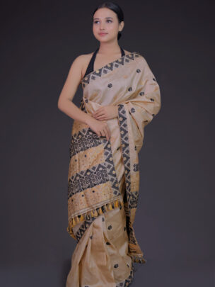Tussar Silk Saree with Black and Golden Zari