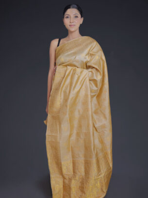 Interwoven Border Tussar Silk Saree with Golden Zari Meeri Design