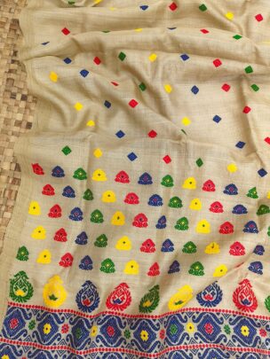 Pure Muga Assam Silk Sraee With Multicoloured Motifs