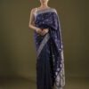 Navy Blue Assam Silk Saree With White Motifs