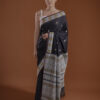 Black Eri Silk Saree With Interwoven Border