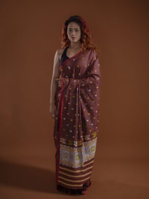 Marron Eri Silk Saree With Interwoven Border